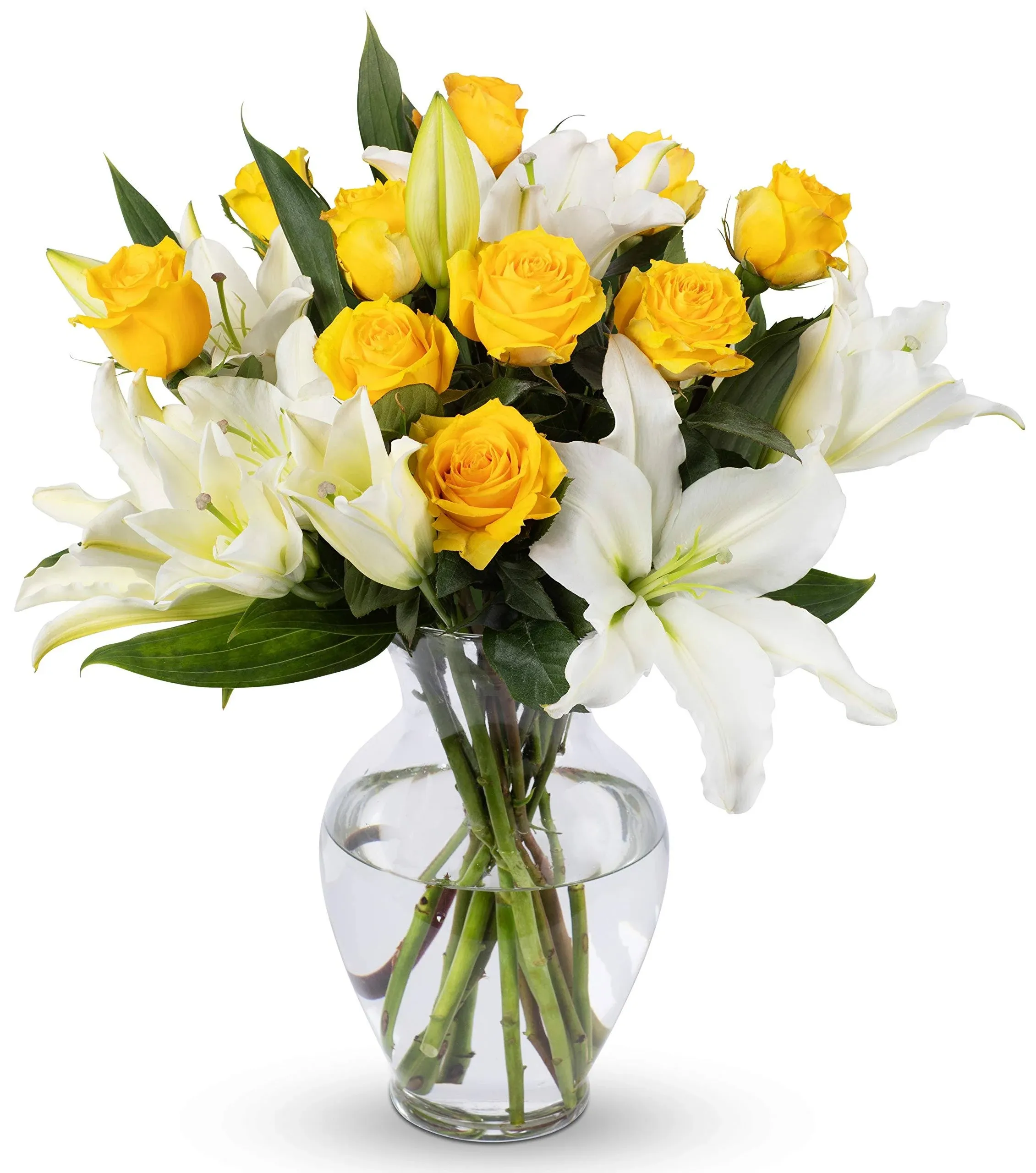 "Benchmark Bouquets Yellow Roses and Lilies, Next Day Prime Delivery, Fresh Cut Flowers, Gift for Anniversary, Birthday, Congratulations, Get Well, Home Decor, Sympathy, Easter, Mother's Day"