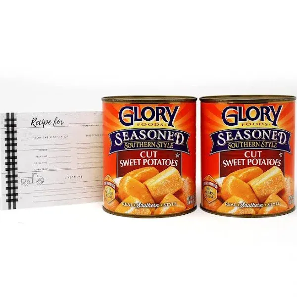 Glory Foods Cut Sweet Potatoes Canned, 2 Pack of 29 oz cans, Seasoned Southern Style with exclusive JFS Recipe Card