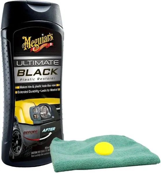 Meguiar&#039;s Ultimate Black Plastic Restorer (12 oz) Bundle with Microfiber Cloth..