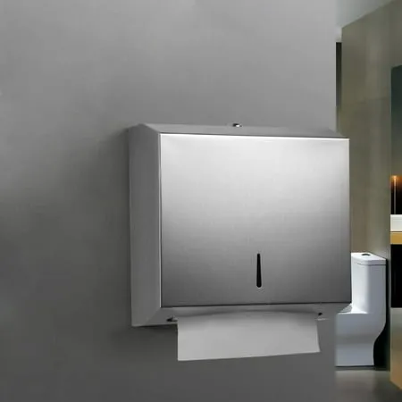 uyoyous Folded Paper Towel Dispenser Stainless Steel Wall Mounted Tissue Case with Lock C-Fold Silver