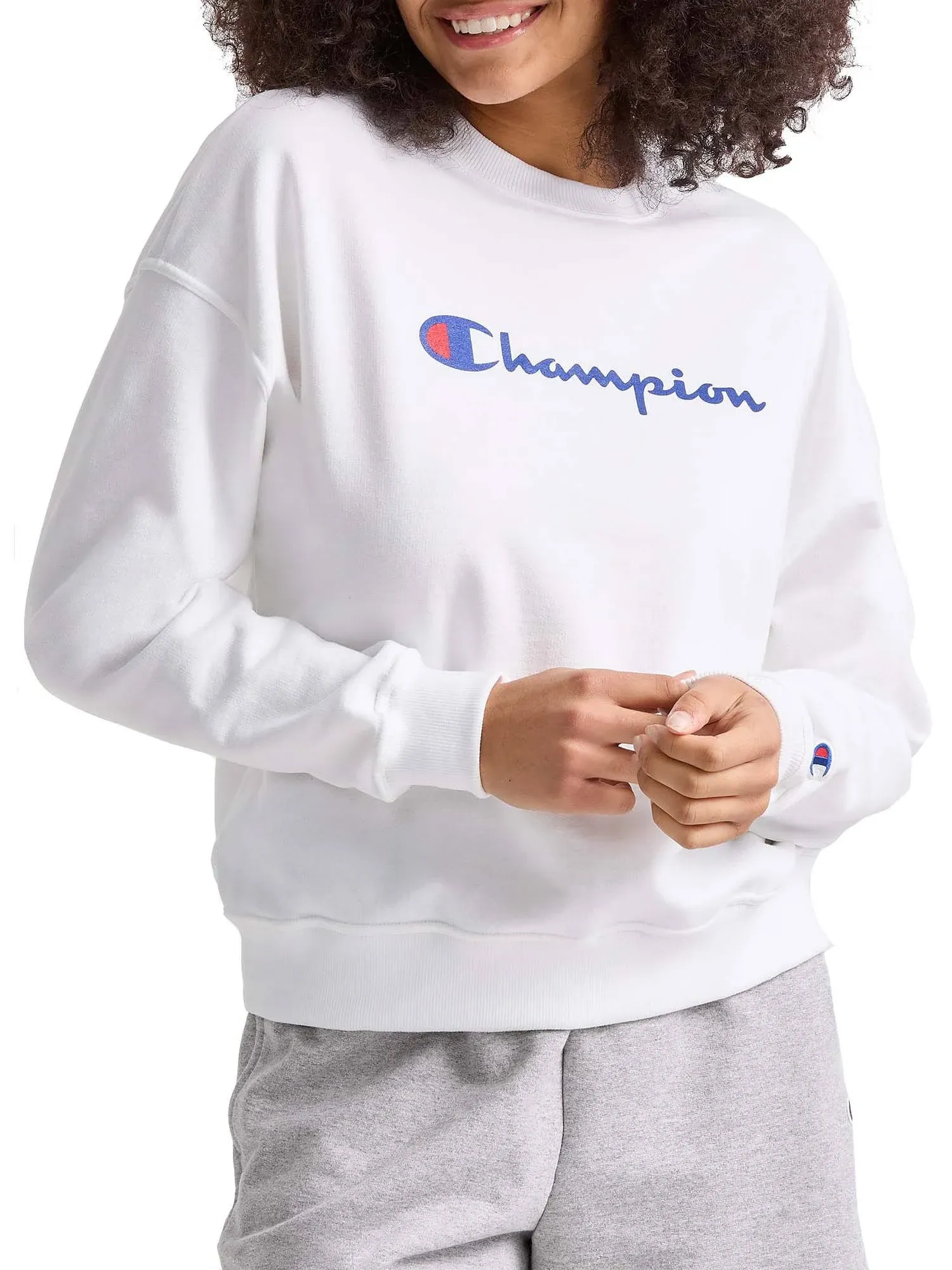 Champion Women's Sweatshirt, Powerblend, Crewneck for Women, Script (Plus Size Available)