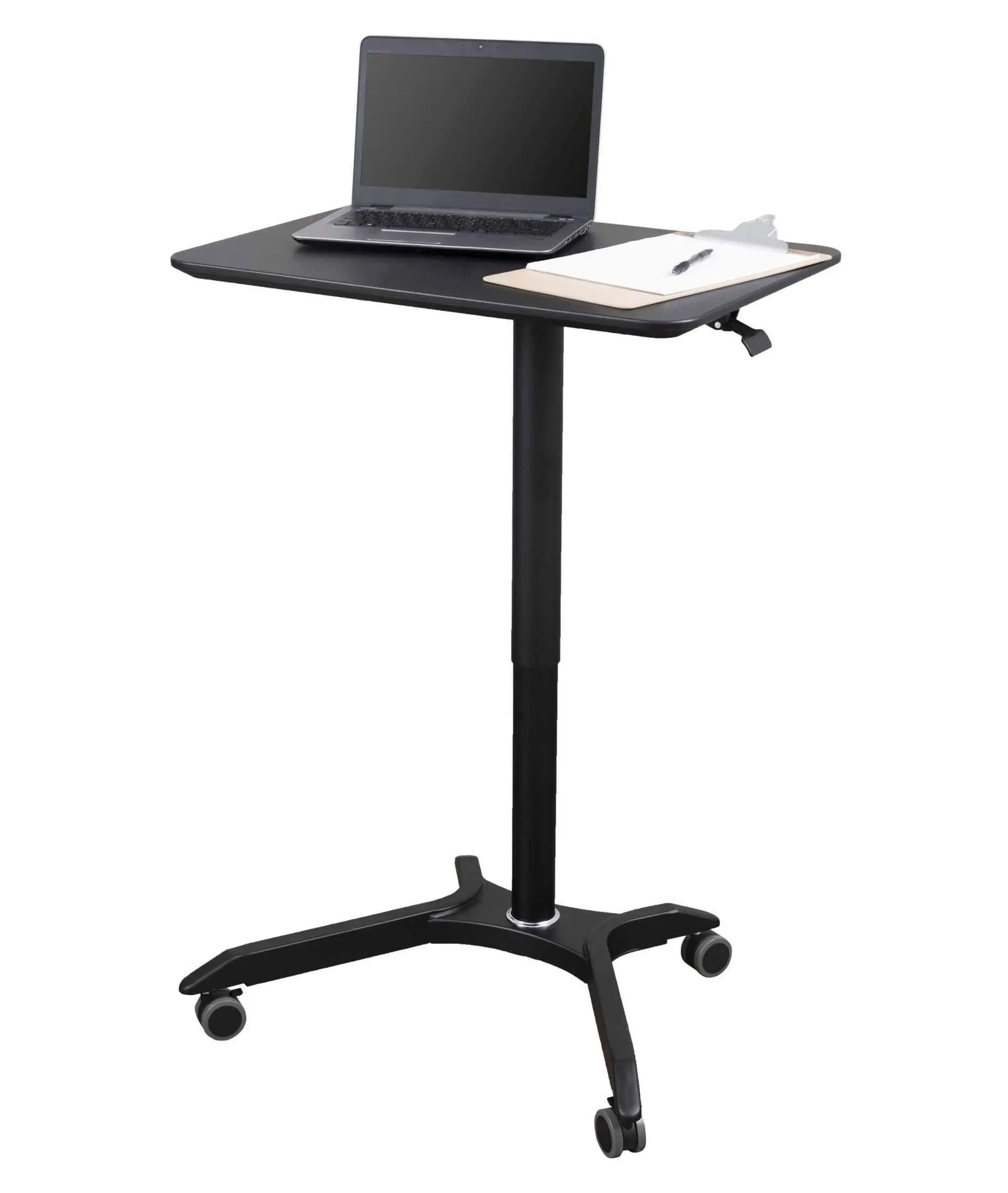 Pneumatic Adjustable Height Rolling Mobile Laptop Standing Desk Cart (Black Frame ...