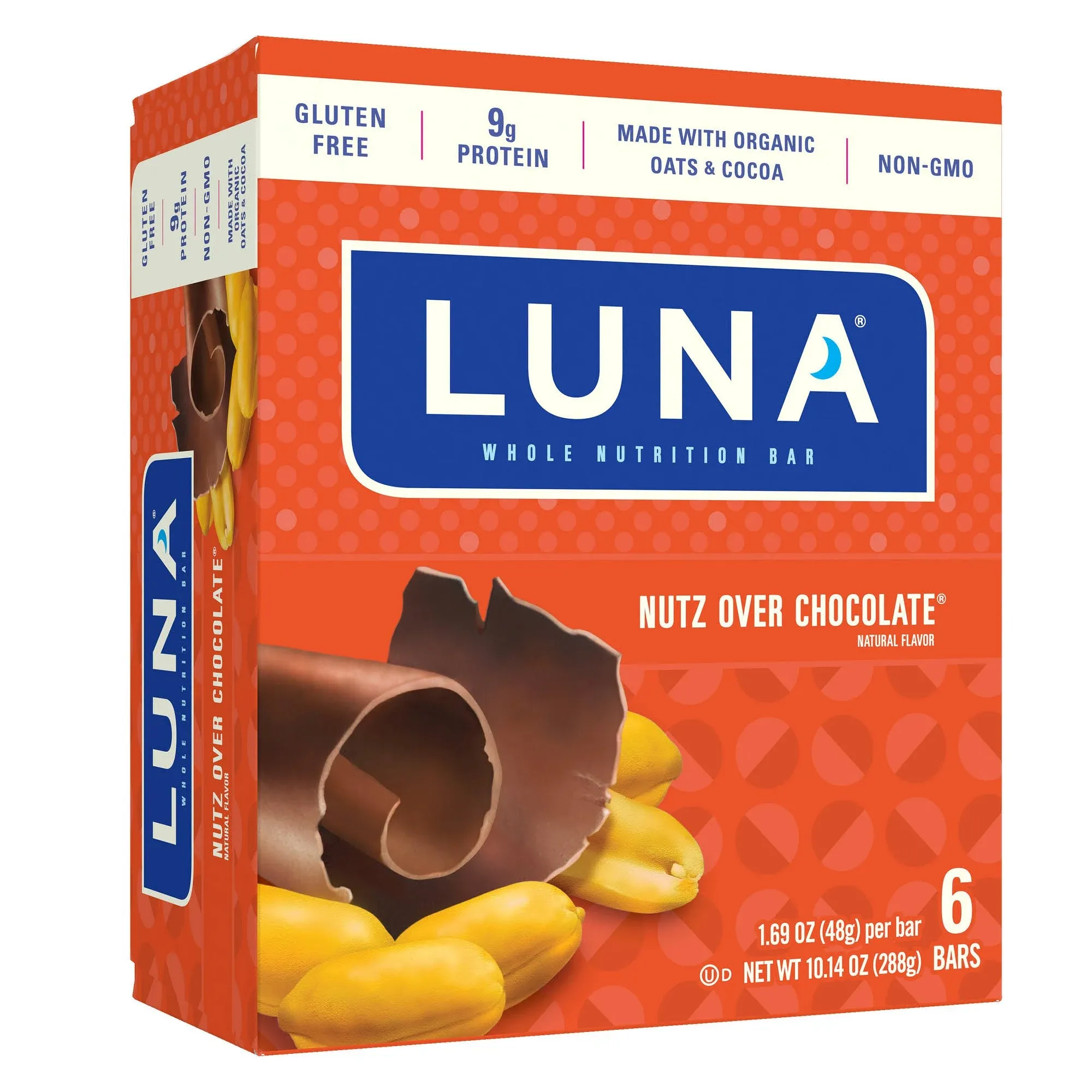 Luna Now Nutrition Bar, Nutz Over Chocolate - 6 pack, 1.69 oz bars