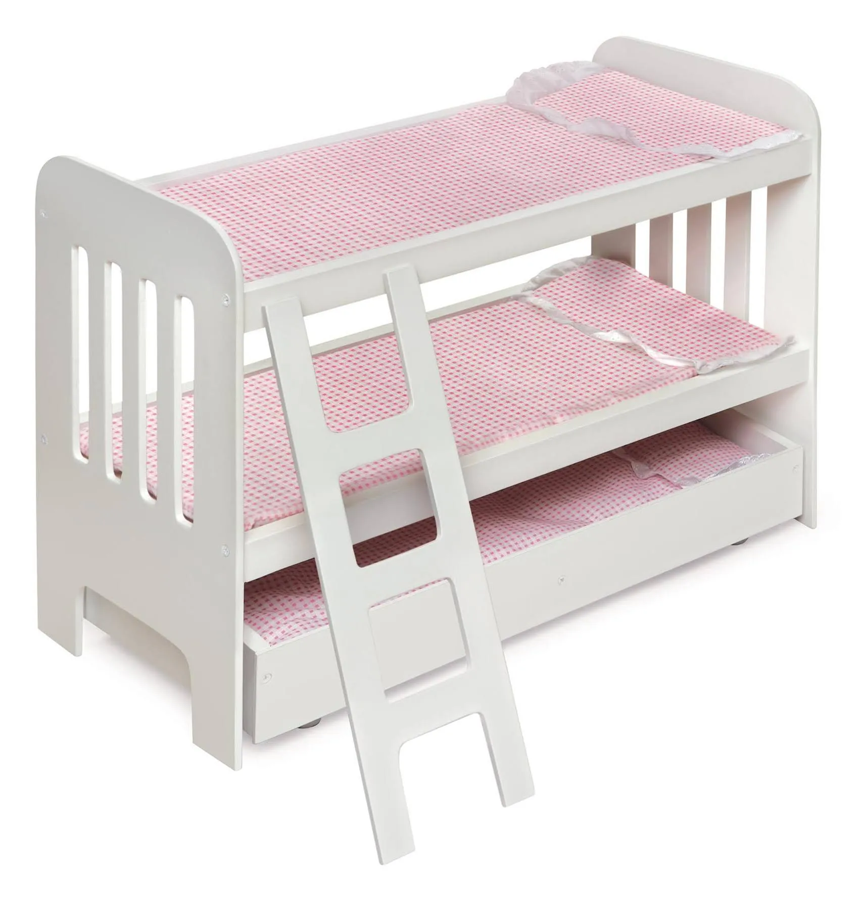 18-in. Doll Trundle Bunk Bed Girls Pretend Play Toys Wooden Furniture White/Pink