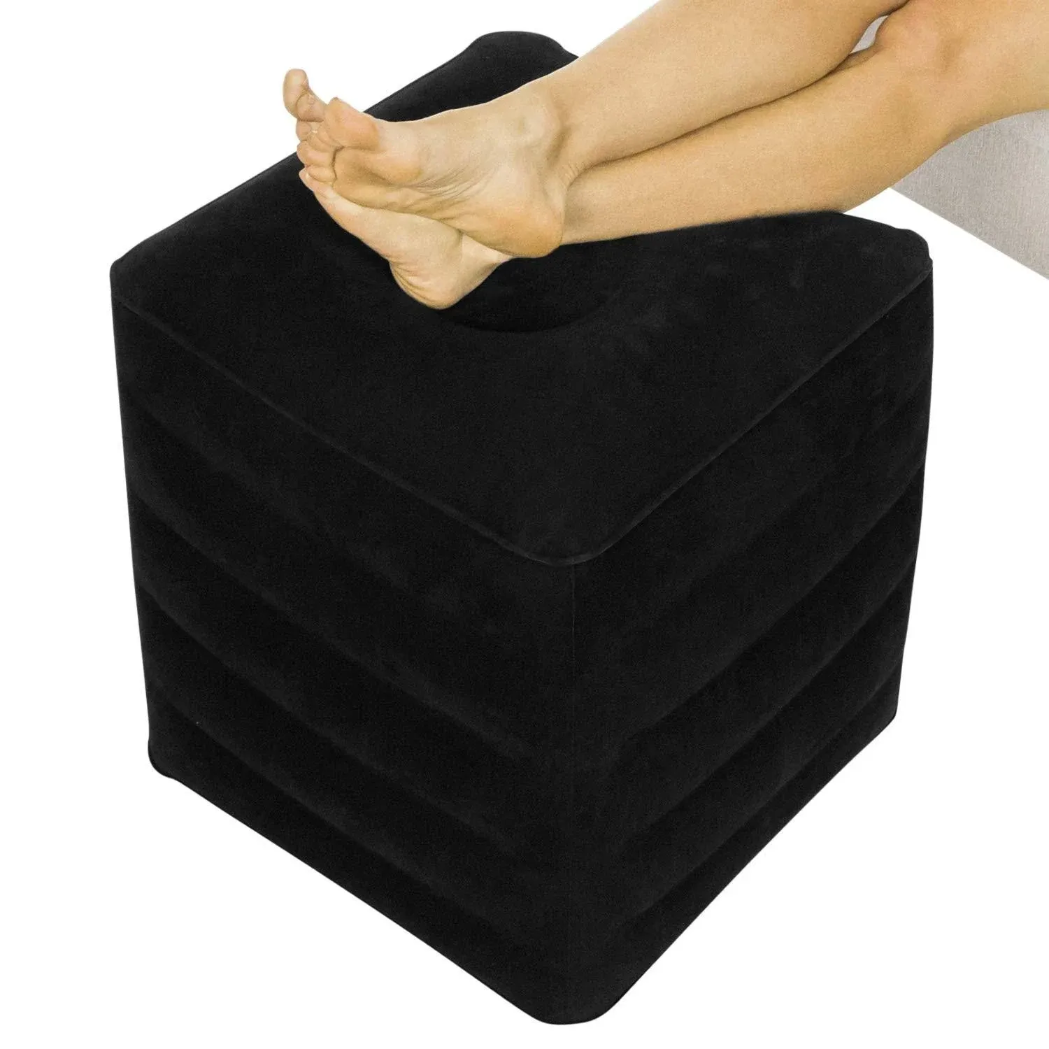 Xtra Comfort Inflatable Ottoman Travel Foot Rest Foot Pillow for Office Desk, Car, Chair, Airplane Leg Elevation Cushion with Bag and Hand Pump