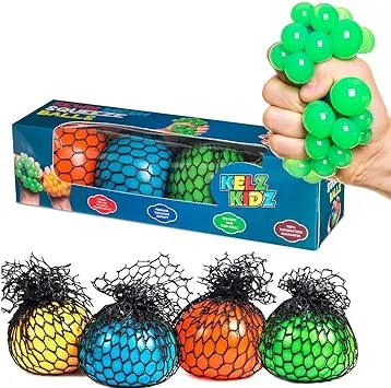 KELZ KIDZ Durable Mesh Squishy Balls Fidget Toy with Exclusive Sewn Mesh! (4 Pack Gift Pack!)KELZ KIDZ Durable Mesh Squishy Balls Fidget Toy with Exclusive Sewn Mesh! (4 Pack Gift Pack!)