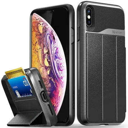 Vena iPhone XS Max Wallet Case vCommute (Military Grade Drop Protection) Flip Leather Cover Card Slot Holder with Kickstand Designed for Apple