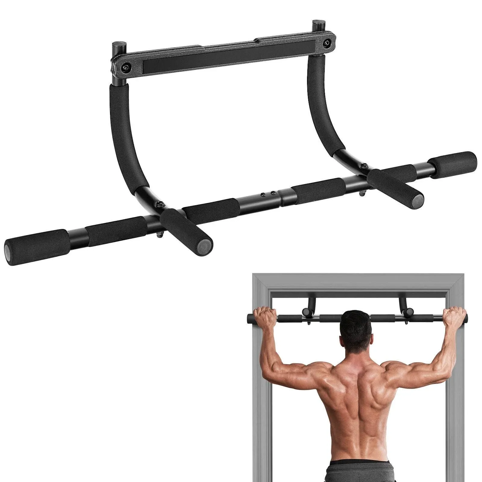 Practical Door Frame Chin-up Bar w/ 3 Grip Positions Upper Body Workout Home Gym