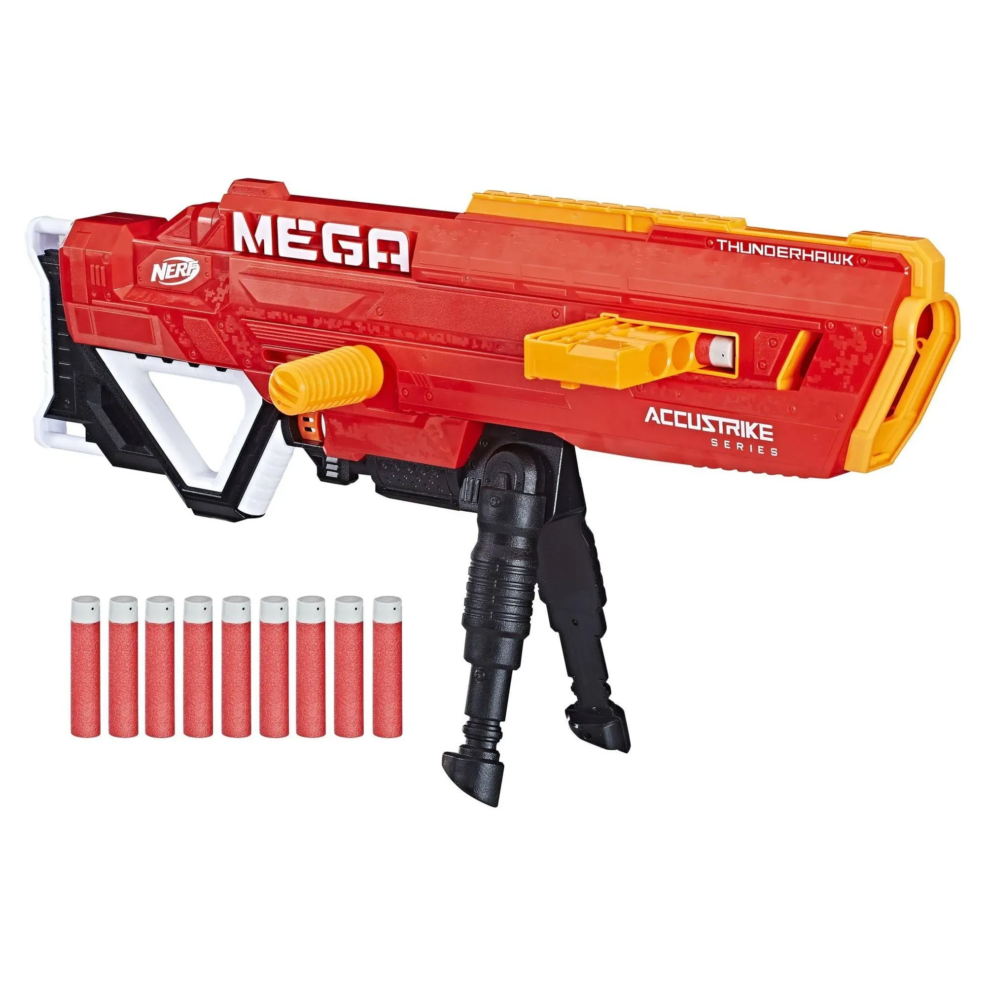 Nerf N-strike Mega Accustrike Thunderhawk with 10 Nerf Mega Darts, 10-Dart Clip - Red