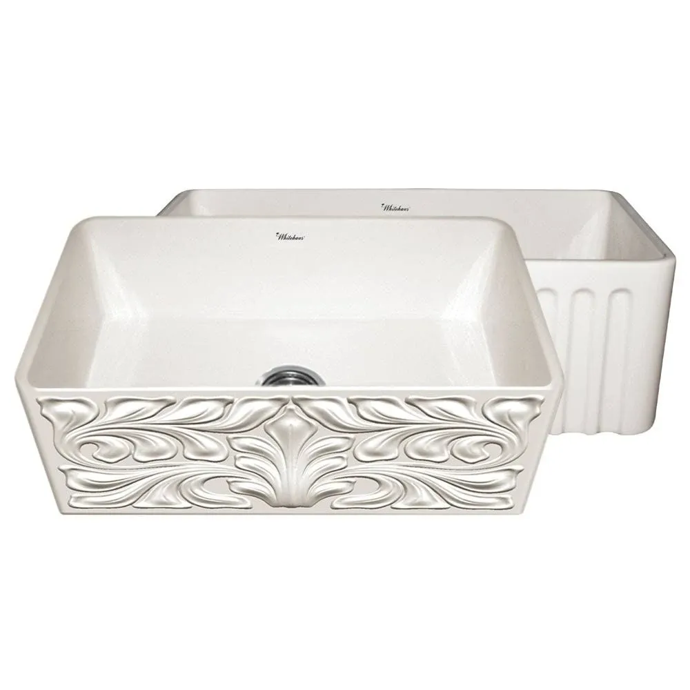 30" Single Basin Fireclay Farmhouse Kitchen Sink with Gothichaus Front Apron and Fluted Apron on Back