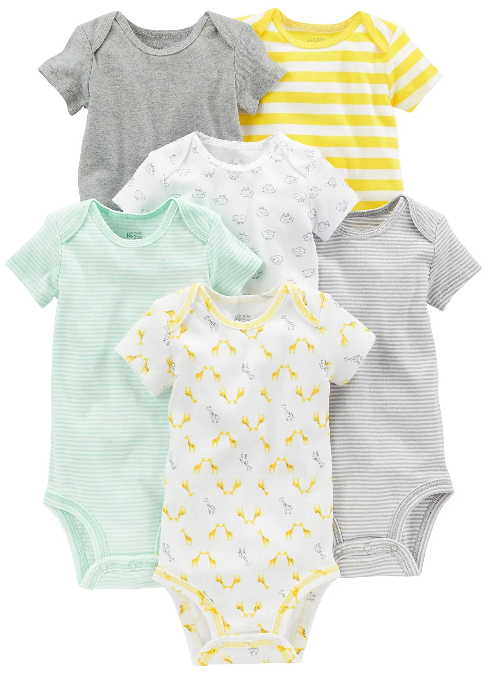 Simple Joys by Carter's Baby Neutral Short-Sleeve Bodysuit, Grey/Yellow, 6-9 Months (Pack of 6)