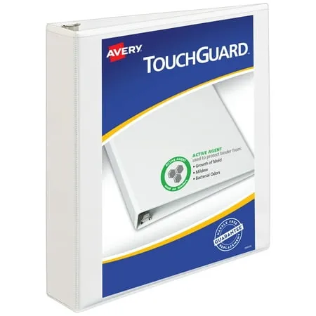 Avery TouchGuard Protection 3 Ring Binder, Customizable Cover, 1.5 Inch Slant Rings, 1 White Binder (17142)