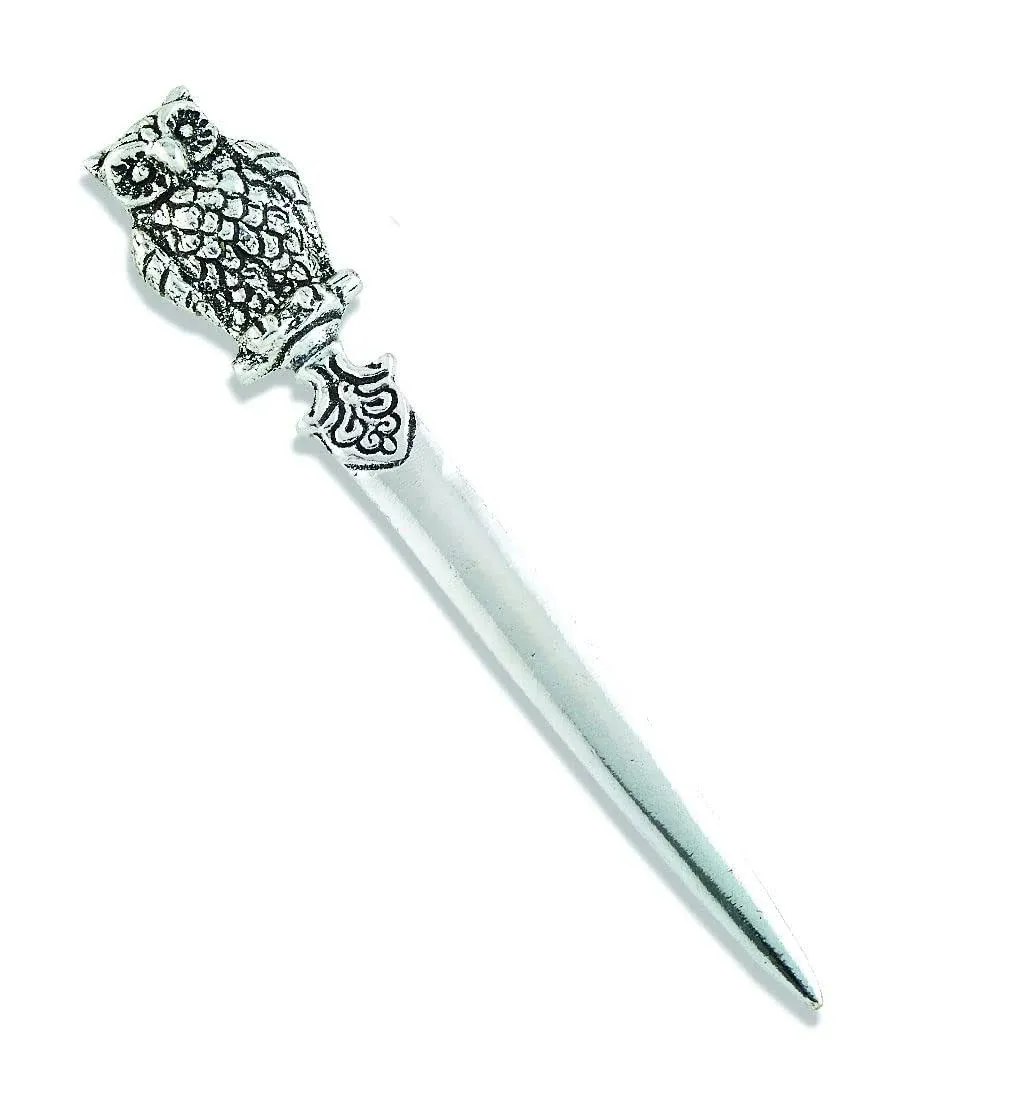 Owl Decorative Antiqued Pewter Letter Opener Paper Cutting Knife for Envelopes with Vintage Detail 7” Long Handcrafted in Italy