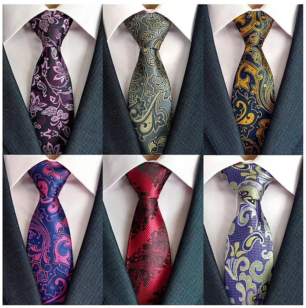 MEN&#x27;S Necktie Classic Silk Tie 6PCS Purple, Grey, Yellow, Purple, Red, Purple