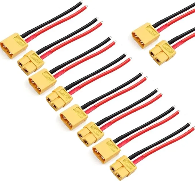 ZHOFONET 5 Pairs XT60 Pigtail,XT60 Male and Female Plug,XT60 Connector Adapter with 10cm 14AWG Silicone Wire for RC Lipo Battery FPV Racing Drone…