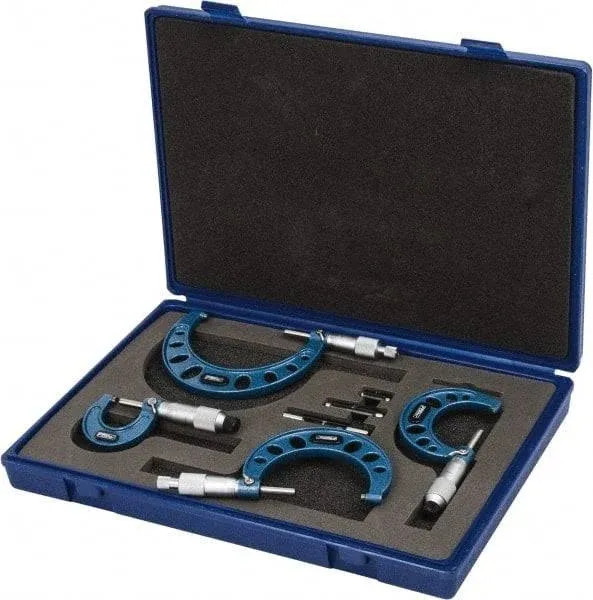 Fowler Mechanical Outside Micrometer Set: 4 PC, 0 to 4" Measurement MPN:52-215-004-1