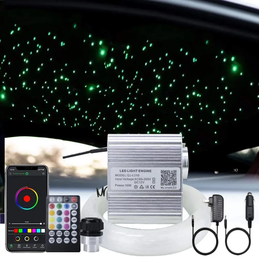 AKEPO 10W RGBW Fiber Optic Lights kit Twinkle+APP Control+Music Effect Star Ceiling Sky Light Kit for Car & Home, Optical Fiber Cable 200pcs 0.03in/0.75mm 9.8ft/3m + 28key RF Remote Control