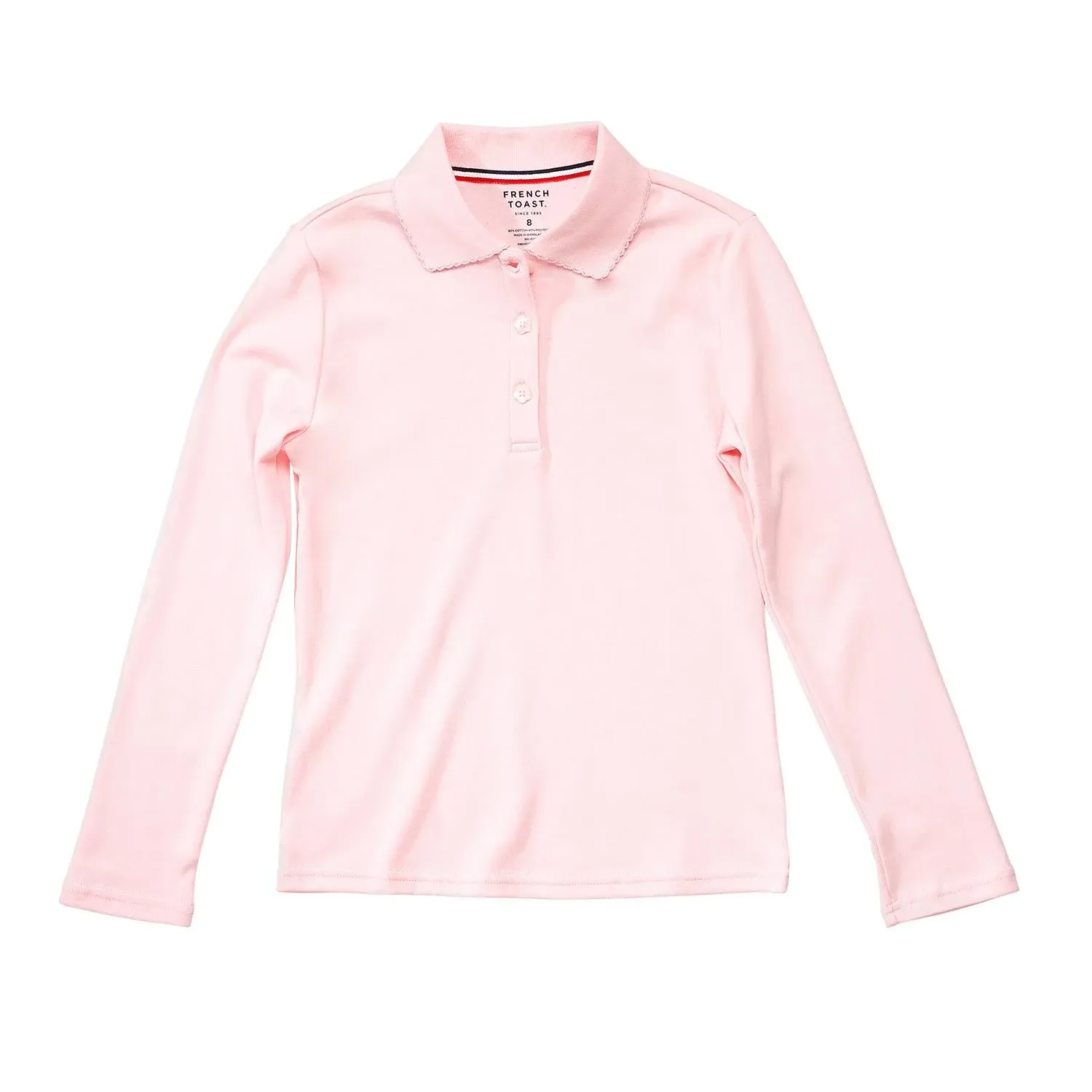 French Toast Toddler Girls School Uniform Long Sleeve Picot Collar Interlock Polo Shirt