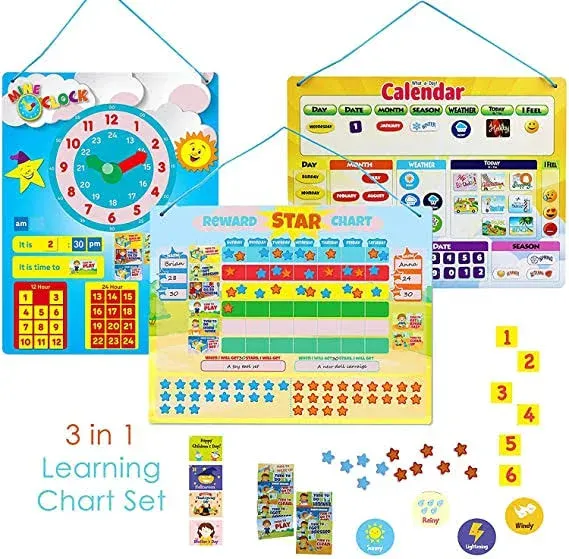 IQ Toys 3 in 1 Kids Magnetic Reward Behavior Chore Chart, Calendar and Telling ...