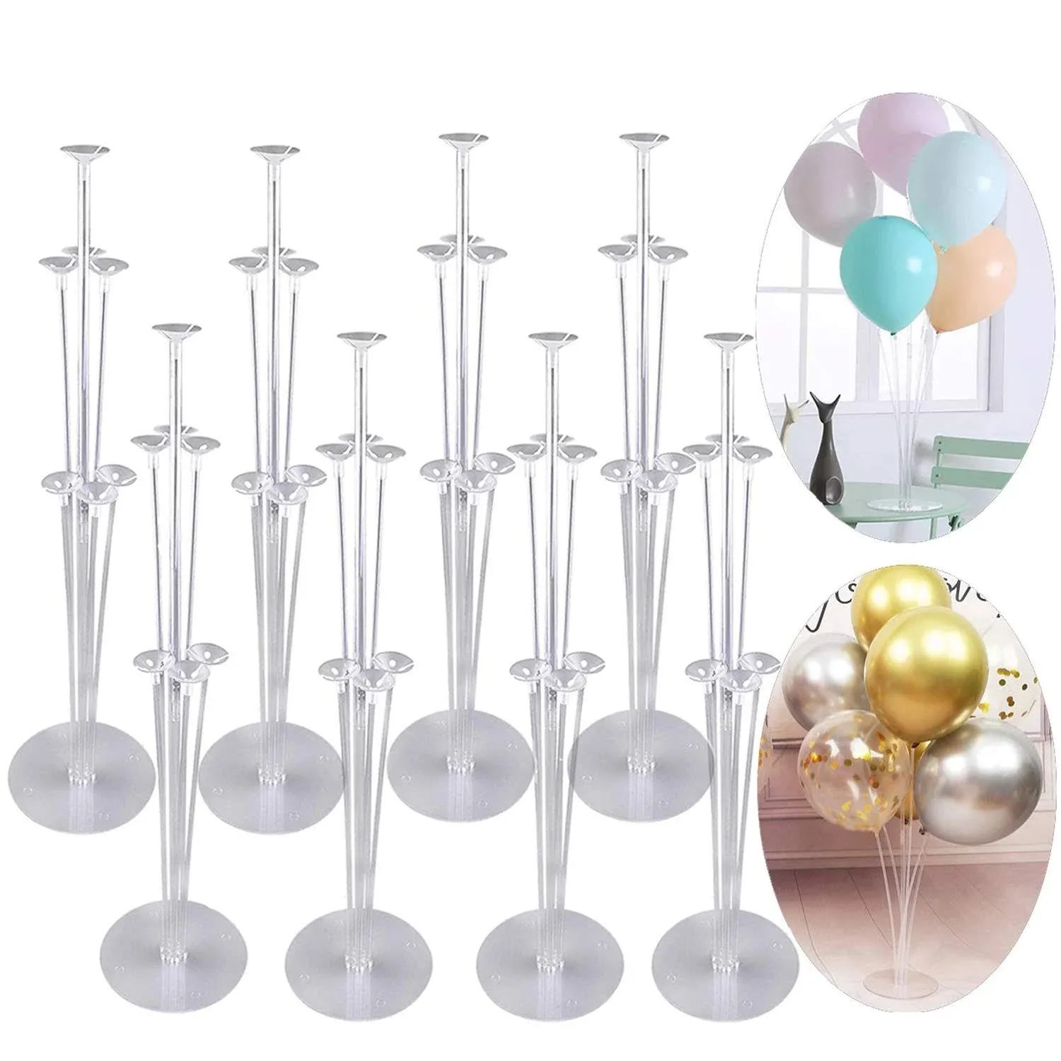 JOLLYSTYLE 8 Sets Balloon Stand Holder Kit with 56 Sticks 56 Cups and 8 Base - Table Desktop Centerpiece Decorations for Wedding Birthday Baby Shower