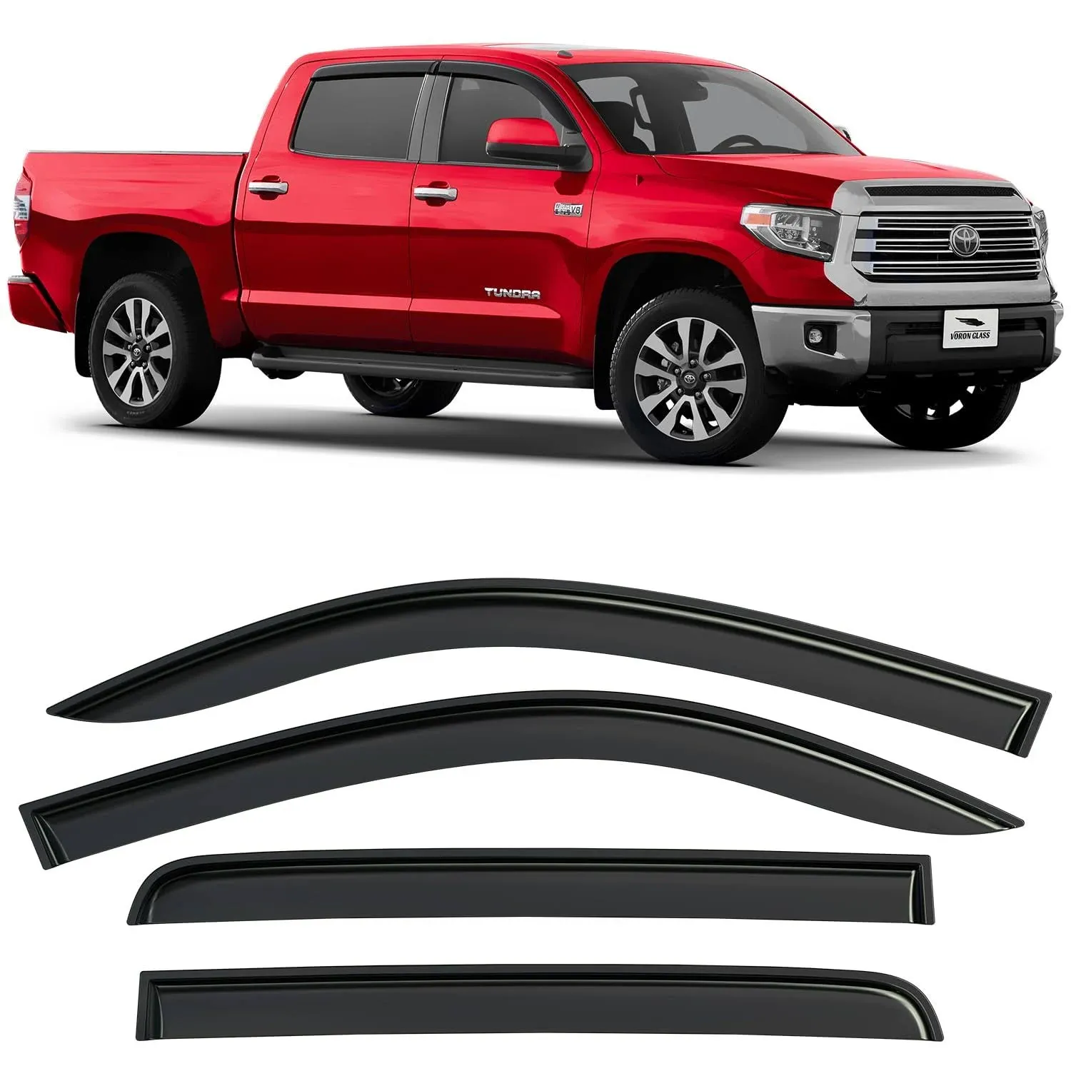 Voron Glass Tape-On Extra Durable Rain Guards for Toyota Tundra 2007-2021 CrewMax ...