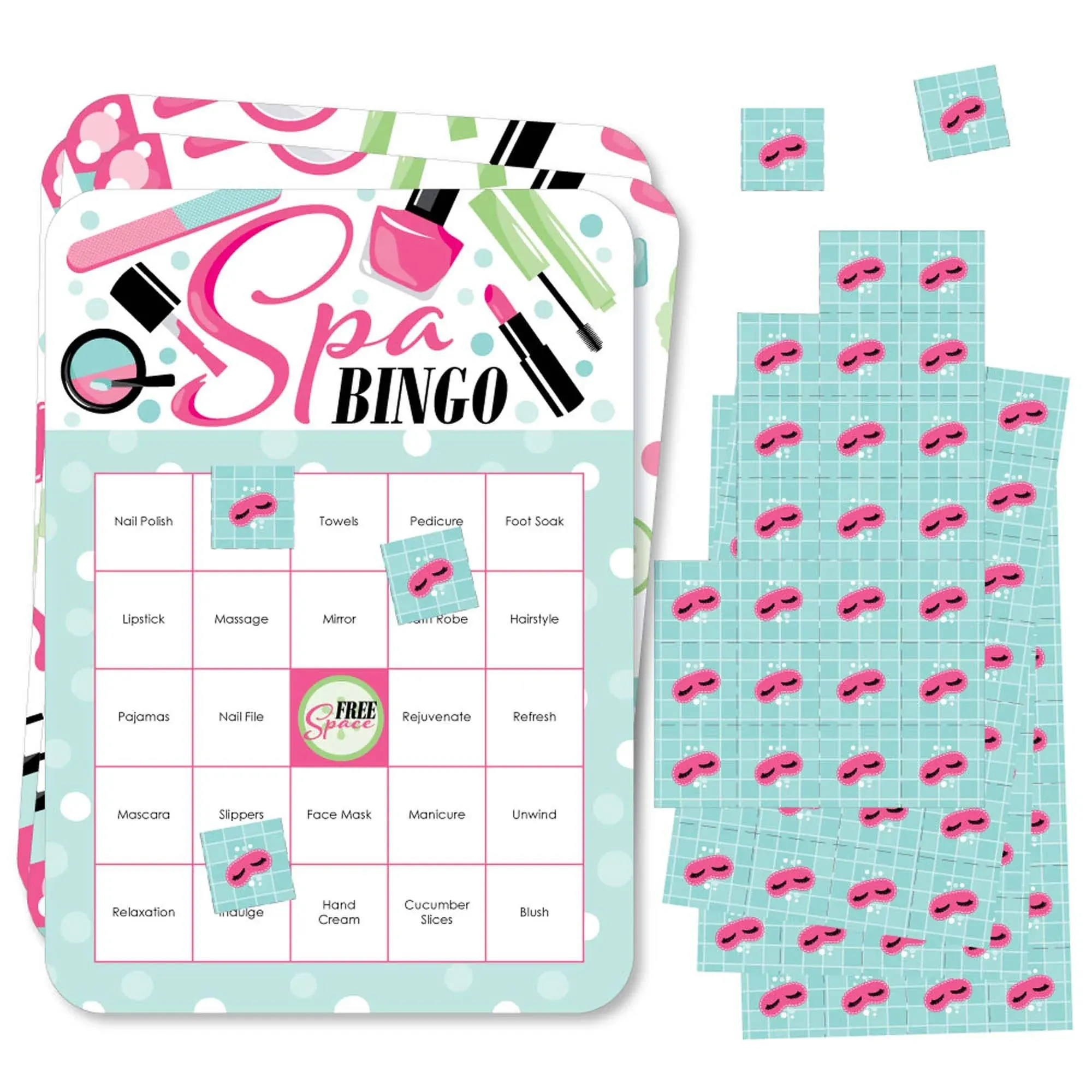 Big Dot of Happiness Spa Day - Bingo Cards and Markers - Girls Makeup Party Bingo ...