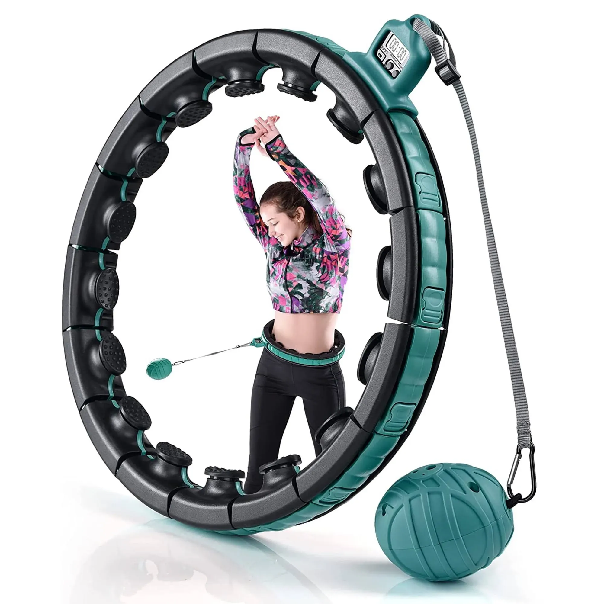 Teal Elite Smart Weighted Hula Hoop for Adults Weight Loss Fully Adjustable with ...