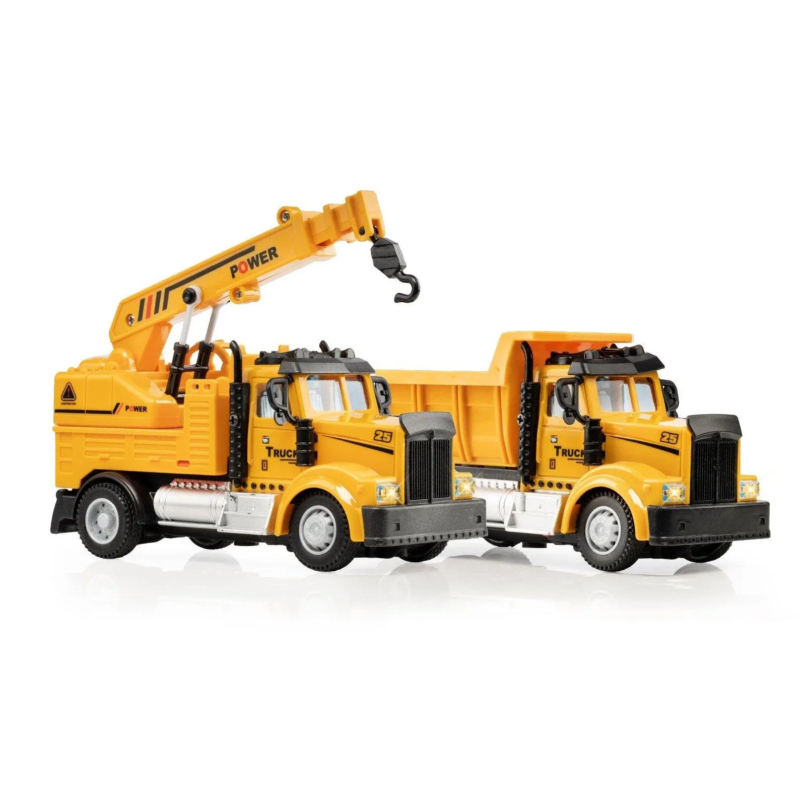 Force1-2 Pack Remote Control Construction Trucks Set with Mini Toy Crane RC Truck and Mini Dump Truck