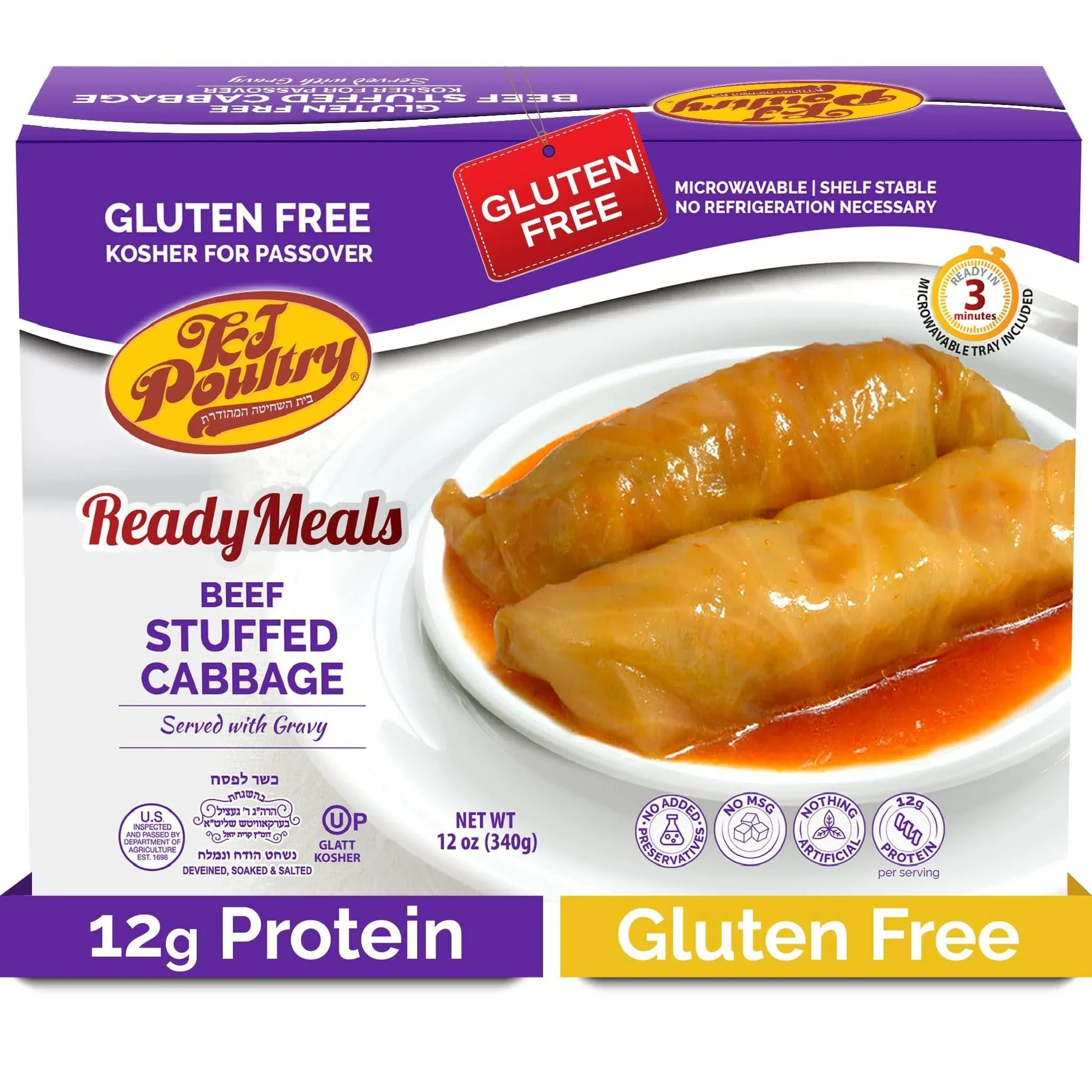 Kosher for Passover Gluten Free Meals, Beef Stuffed Cabbage Rolls in 1 Pack 