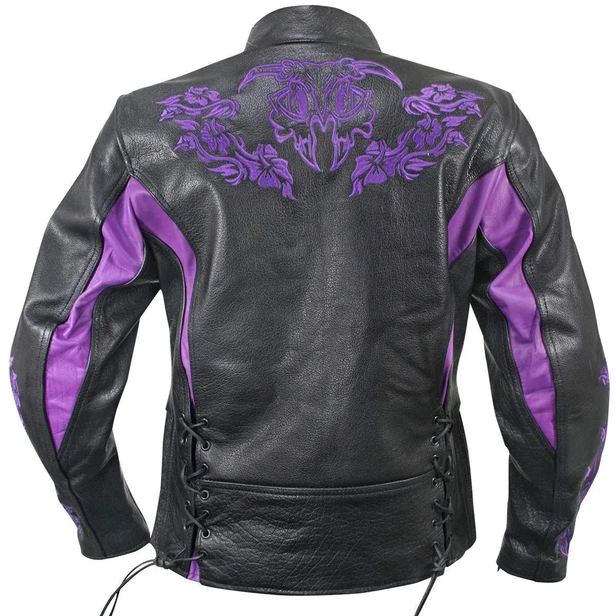 Xelement XS2027 Women's 'Gemma' Black and Purple Leather Embroidered Jacket with ...