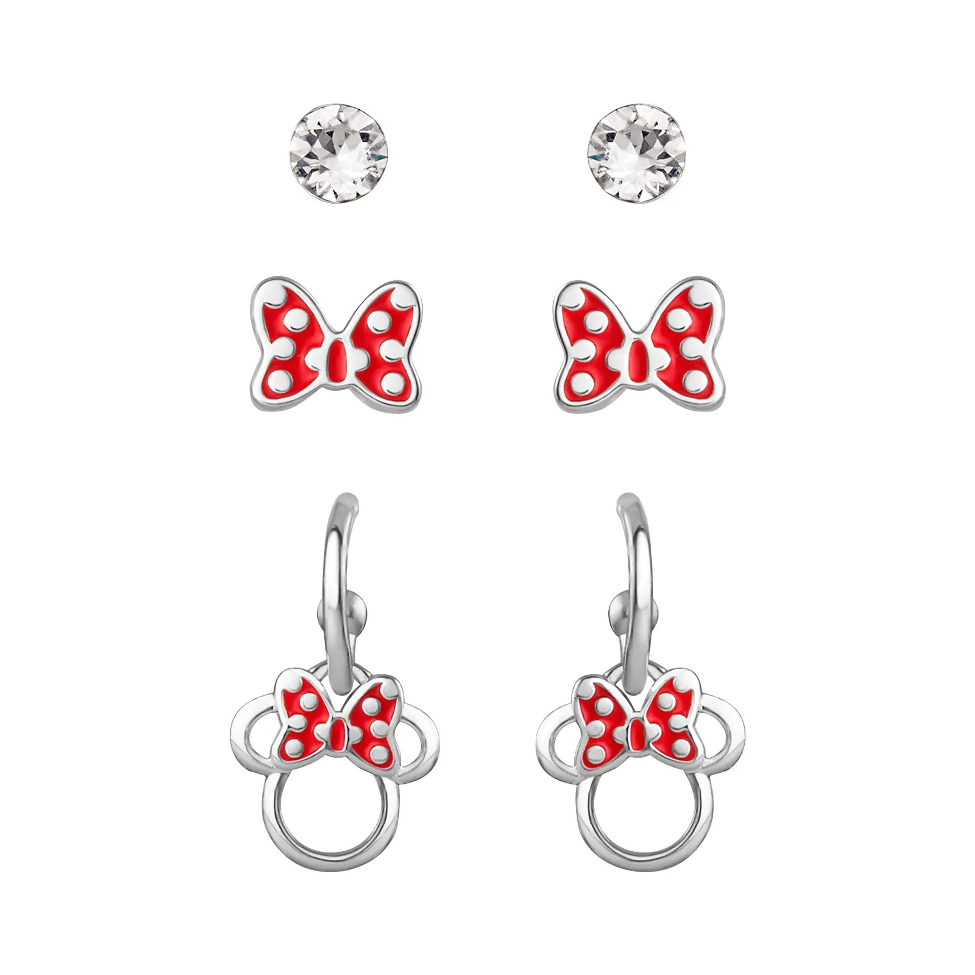 Disney Women s Crystal Silver Plated Minnie Mouse Stud Earring Set