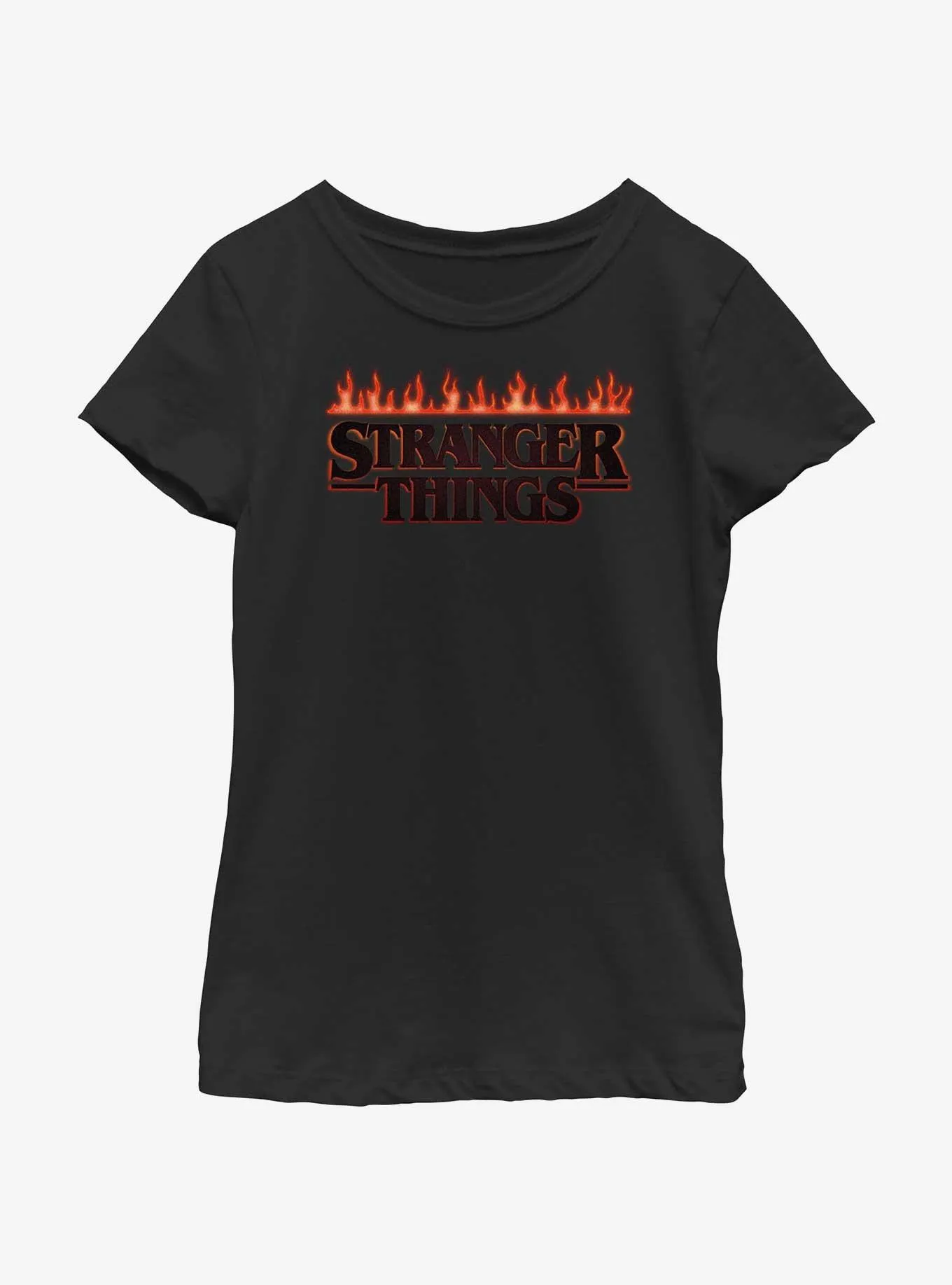 Stranger Things Logo On Fire Youth Girls T-Shirt | BoxLunch