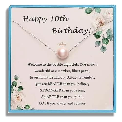 Sereney 10th Birthday Gifts for Girls S925 Sterling Silver Pink Pearl Necklac