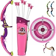 ToyVelt Kids Bow and Arrow Set with LED Lights, 10 Suction Arrows, Target & Quiver, Kids Archery Set, Toy Bow and Arrow for Kids 4-12, Bow Arrow Indoor & Outdoor, Best Gift for Boys & Girls - Pink