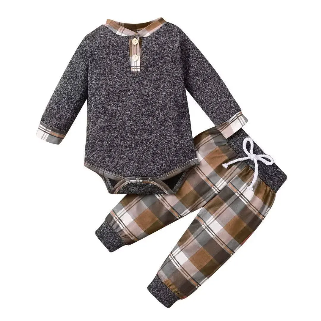 Baby Boy Clothes Fall Winter Outfits For Boys Infant Plaid Long Sleeve Button Ro