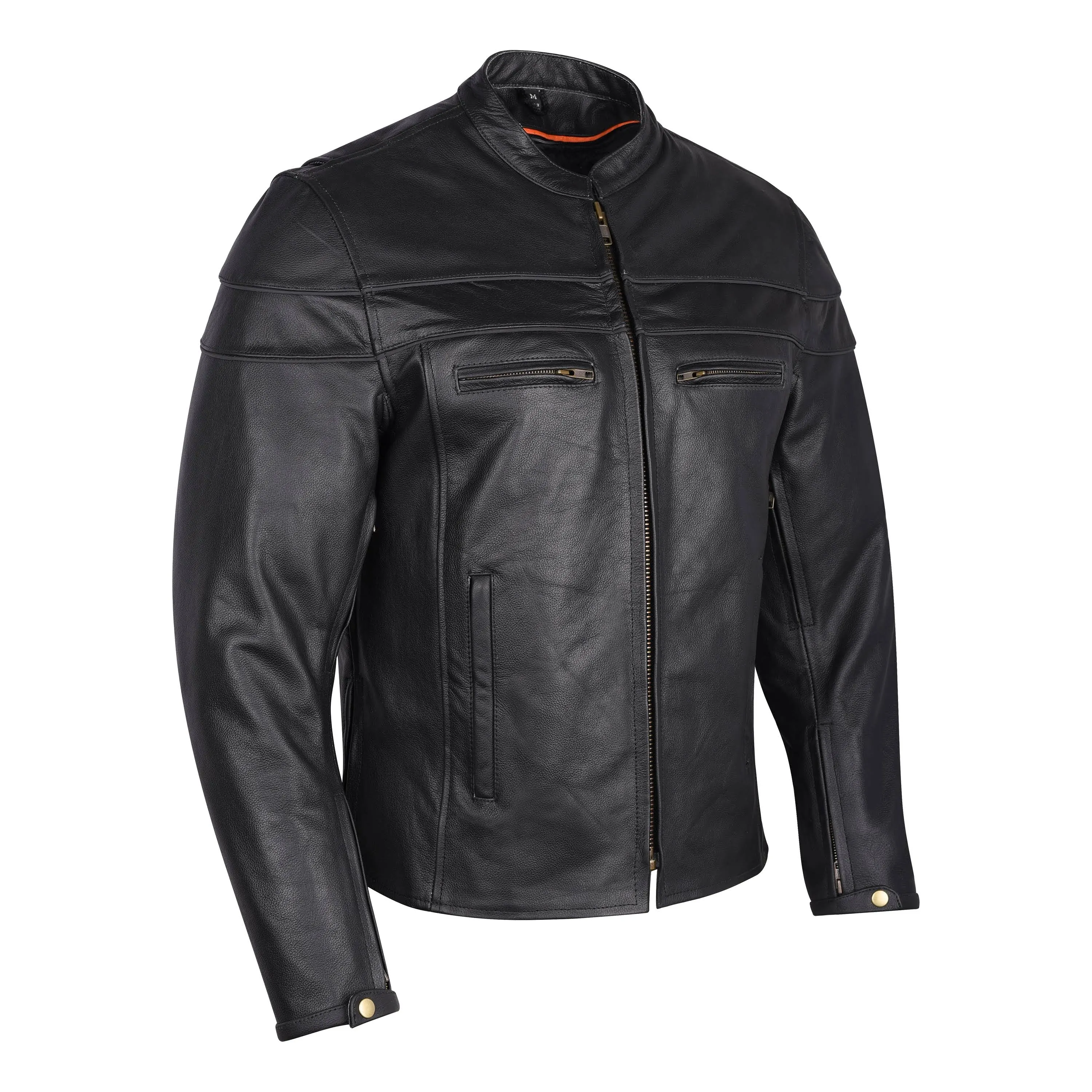 Vance Leather Men's Premium Leather Racer Jacket with Vents