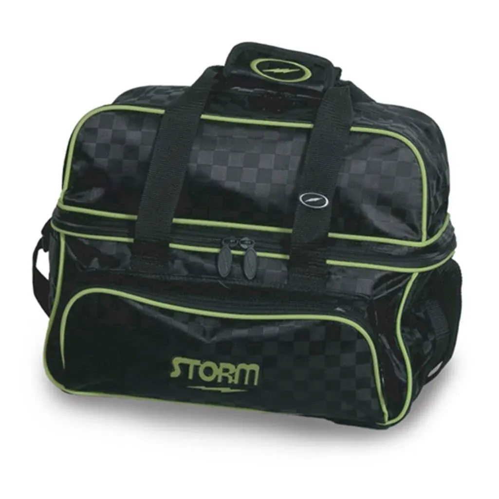 Storm 2 Ball Double Tote Deluxe Black Checkered Lime Green Bowling Bag