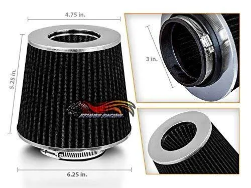 3&#034; Cold Air Intake Dry Filter Universal BLACK For Geo Prizm/Spectrum<wbr/>/storm