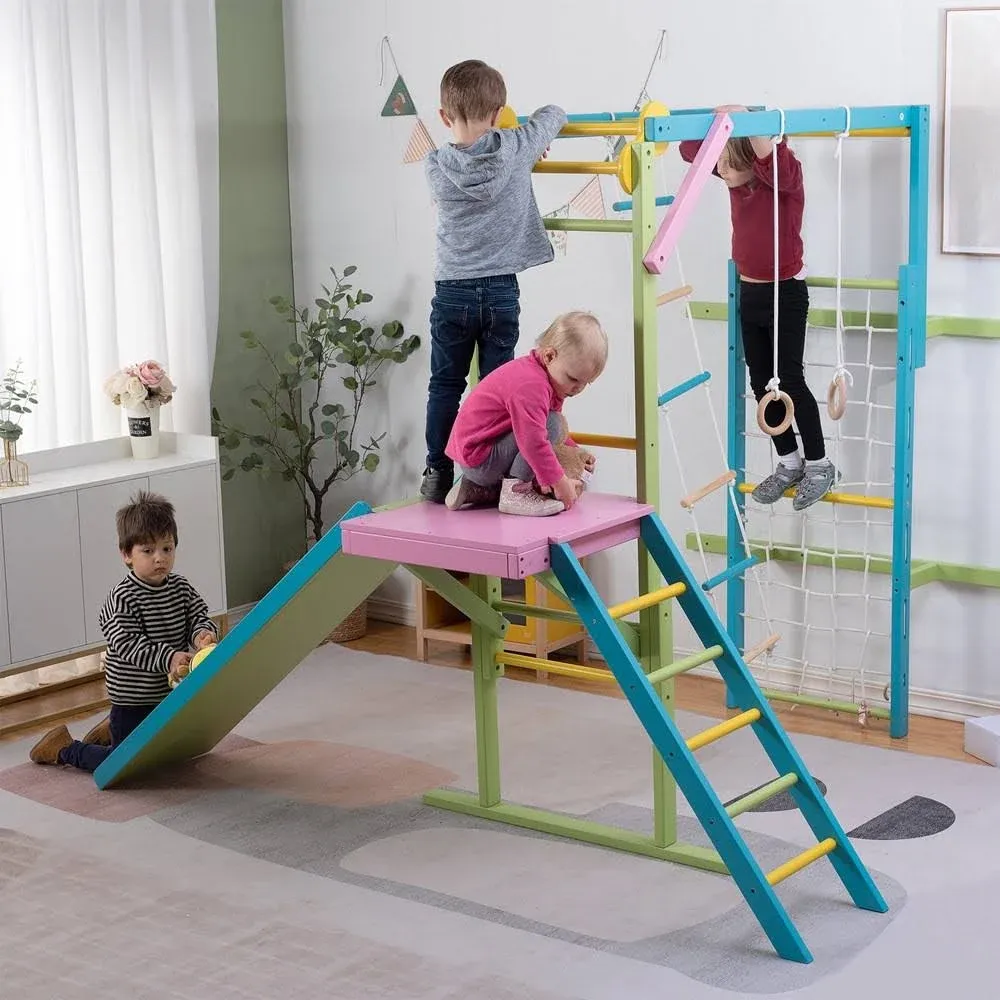 Avenlur Grove - Wood Indoor 8-in-1 Wall Jungle Gym, Color