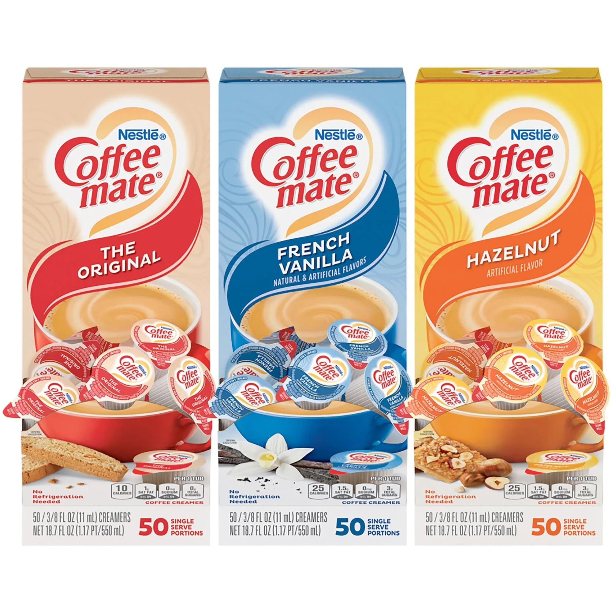 Coffee Mate Liquid Coffee Creamer French Vanilla/Hazelnut/Original 0.38 oz Mini Cups 150