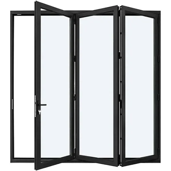 KaMic 96" x 96" 3 Panels Aluminum Folding Doors in Black Folded Out from Right to Left