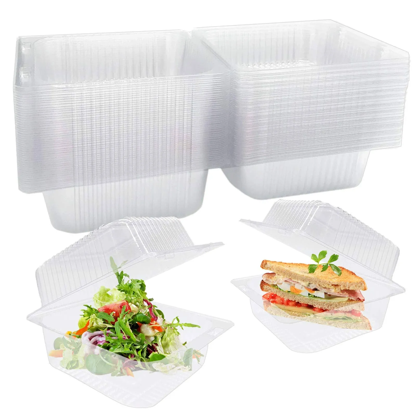 OJYUDD 50 Pcs Clear Plastic Take out Containers,Square Hinged Food Containers,Disposable Clamshell Dessert Container with Lid for Salad,Sandwiches