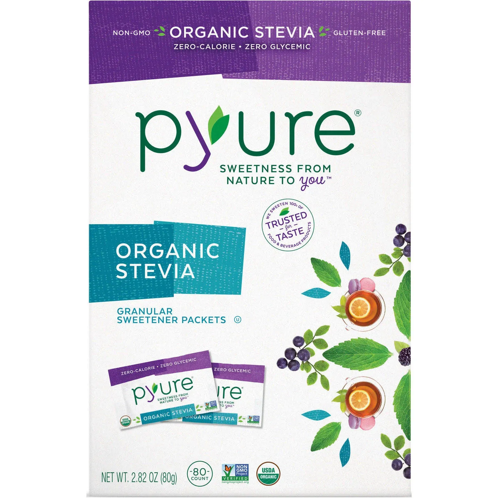 Pyure Organic Stevia Natural Sweetner - 80 count, 2.82 oz box