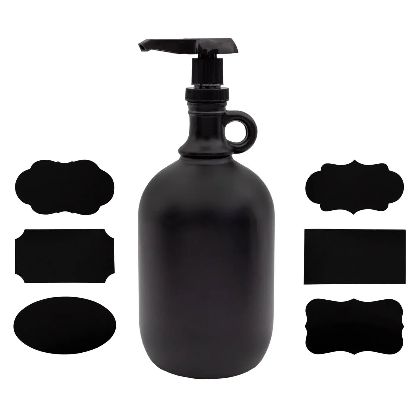 Darware Half Gallon Glass Pump Dispenser Bottle (Black), 64-Ounce Jug with Pump for Sauces, Syrups, Soaps and More