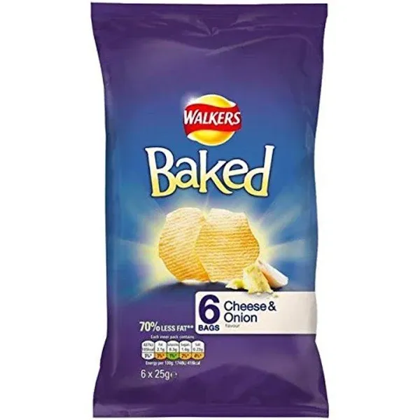 Baked Walkers Cheese &amp; Onion Crisps 6 X 25G