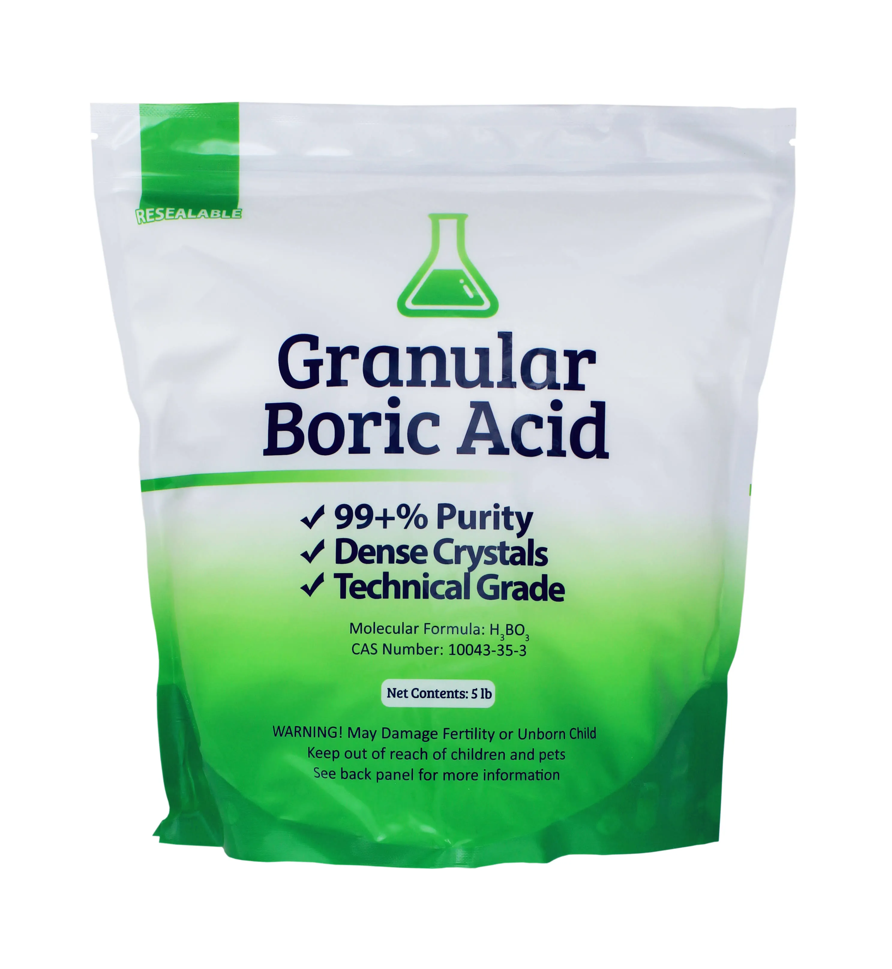 5 lb Granular Boric Acid H3BO3 99.9+% Pure Orthoboric Acid, Size: 5 lb Bag, Granular Crystals