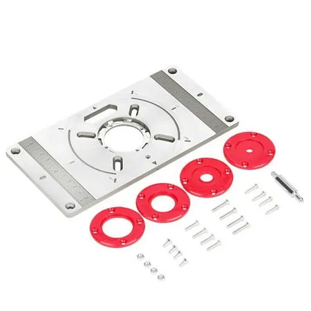 Aluminum Alloy Router Table Insert Plate Trimming Machine Engraving Tool Flip Board with 4 Rings for Woodworking