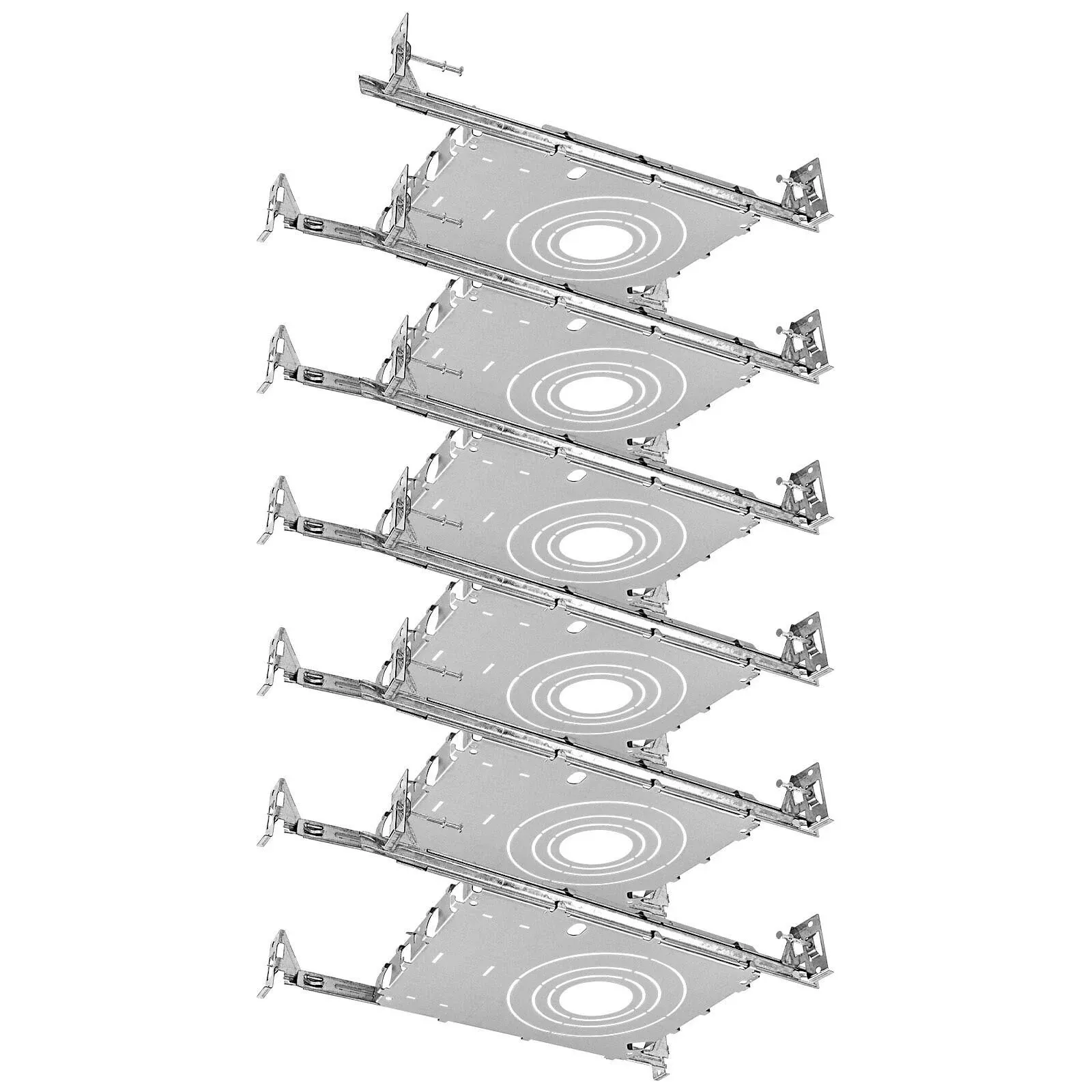 Luxrite New Construction Mounting Plate, 2-3-4 inch, Extendable Hanger Bars, Recessed Lighting Shallow Housing (6 Pack) - Grey