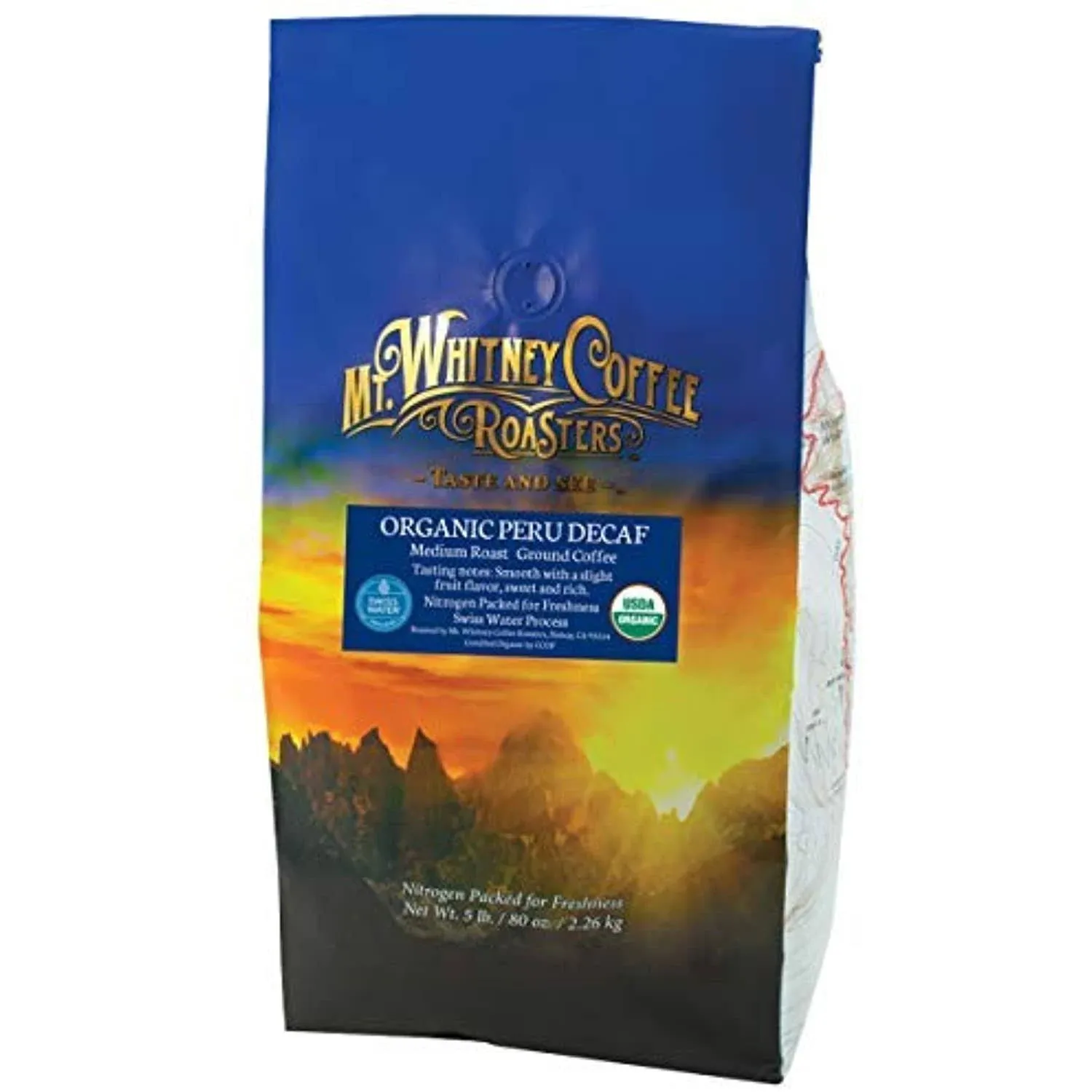 Mt. Whitney Organic Swiss Water Decaf Coffee from Peru (Ground, 5 lb)