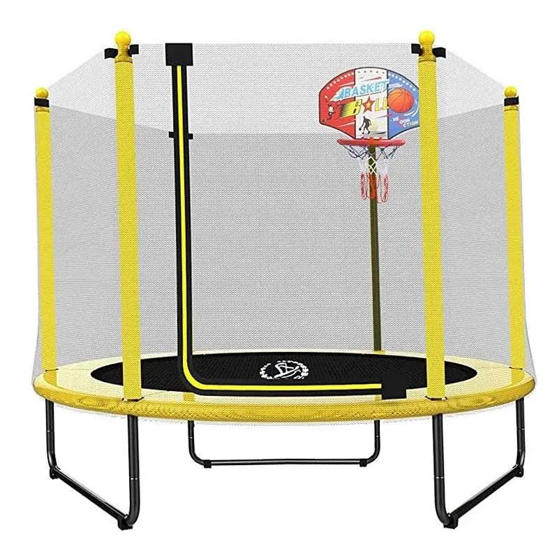 5-ft Mini Toddler Trampoline for Kids with Net Basketball Hoop Dart Board In&amp;Out